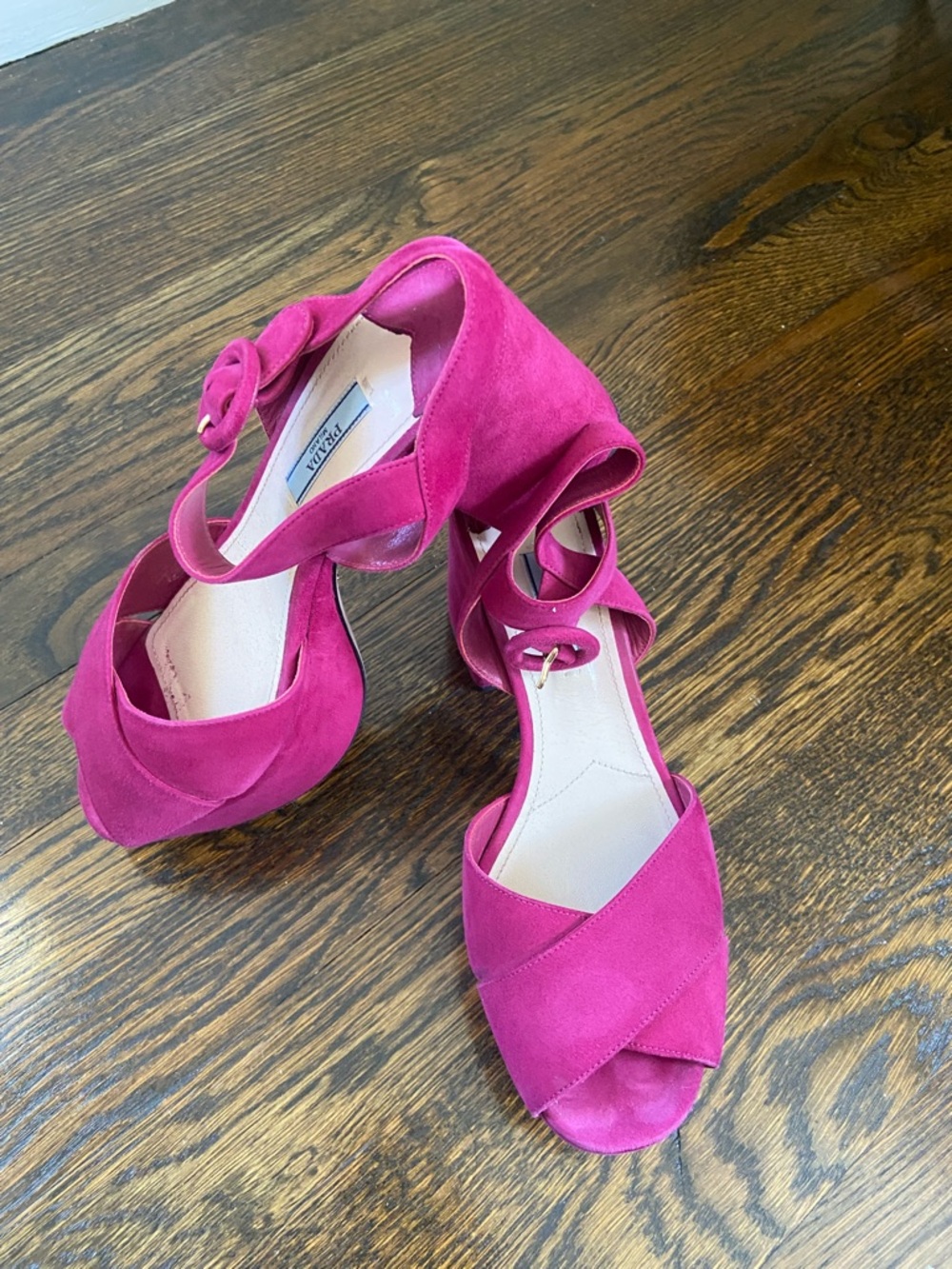 Prada Fuchsia Pink Suede Ankle-Strap Platform Sandals